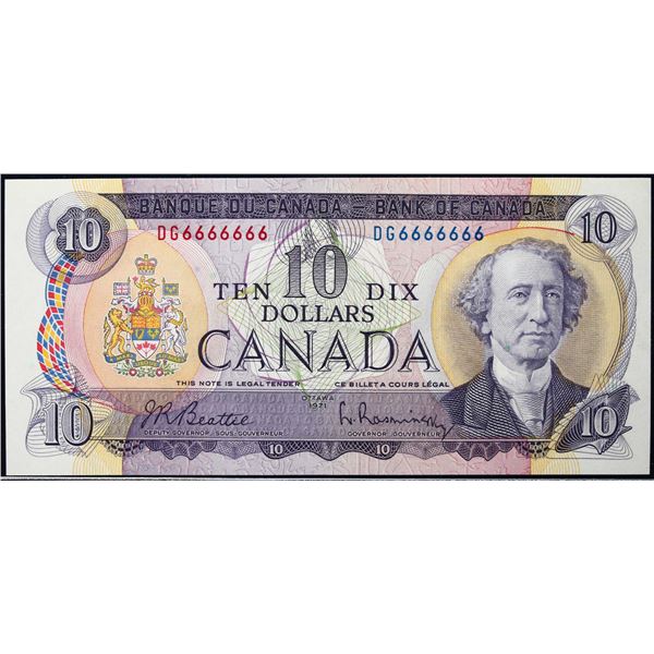 Solid; 1971 $10 BC-49A #DG-6666666  LCG Superb Gem Uncirculated-66PPQ
