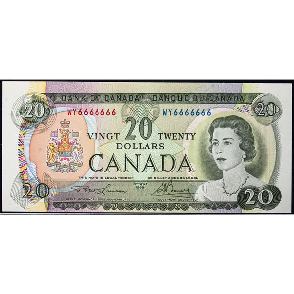 Solid; 1969 $20 BC-50B #WY6666666  LCG Choice Uncirculated-63PPQ