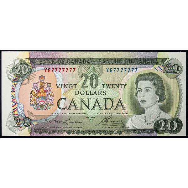 Solid; 1969 $20 BC-50B #YG7777777  LCG Choice Uncirculated-63PPQ