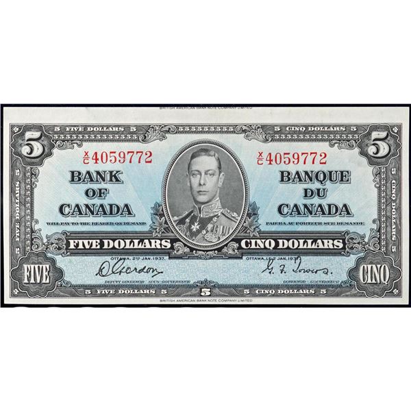 Error Note; 1937 $5 BC-23b-E25a-i #XC4059772, CCGS Choice Uncirculated-63. Cut off Size Error.