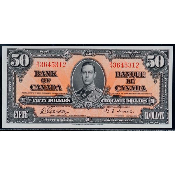 Error; 1937 $50 BC-26b B/H3645312 Legacy Currency Grading Gem Uncirculated-65PPQ "Gutter fold on bac