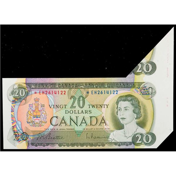 Error; 1969 $20 BC-50aA #*EH2614122, LCG Gem Uncirculated-65PPQ. Fold/cutting error with salvage on 