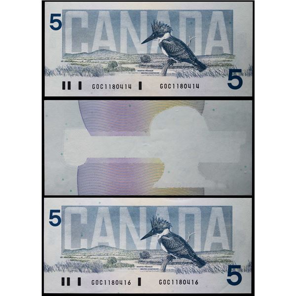 Error set; 1986 $5 BC-56c #GOC118014-80415-80416 All 3 notes BCS About Uncirculated Original. "Missi