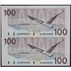Errors; Pair of "Mismatched serial Numbers" 1988 $100 BC-60d #BJR8903381/ #BJR8903380 & 1988 $100 BC