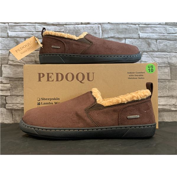 Pedoqu - Men's Slippers - Lamb's Wool - Chocolate Brown - Size 10