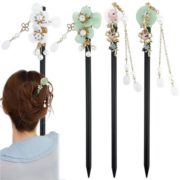 4 Pcs Japanese Chinese Hair Stick Retro Wooden Hairpin Flower Hair Chopsticks - 7.09"