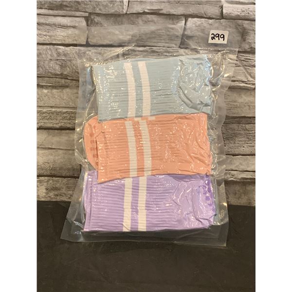 Non Slip Yoga Socks - 3 pk - Blue, Pink & Purple