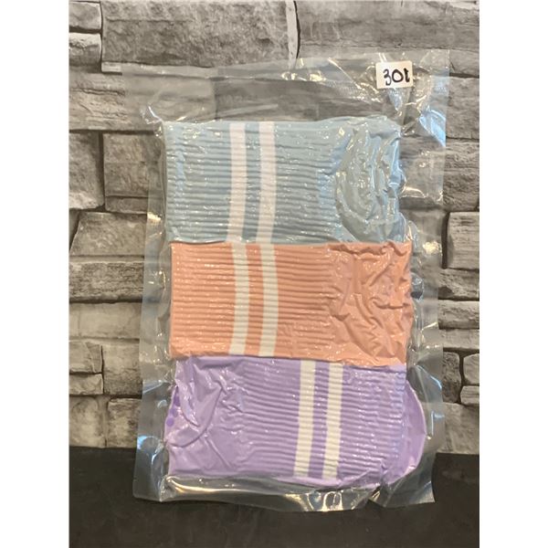 Non Slip Yoga Socks - 3 pk - Blue, Pink & Purple