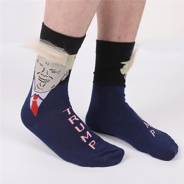 Pair of Novelty Trump Socks with Hair and Comb