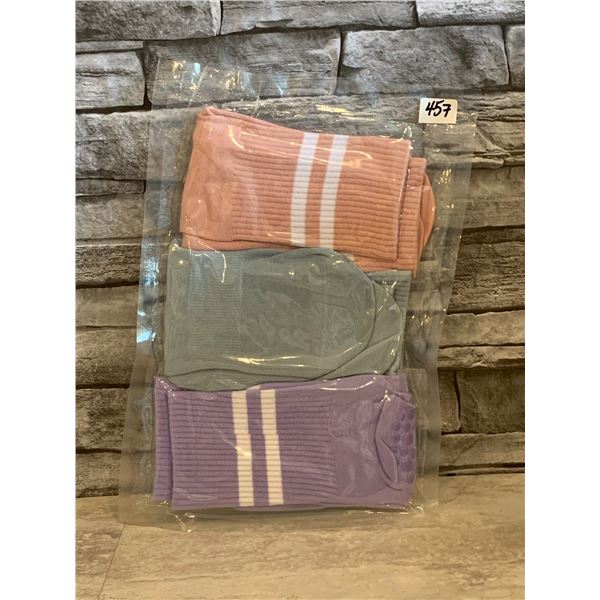 Non Slip Yoga Socks - 3 pk - Blue, Pink & Purple