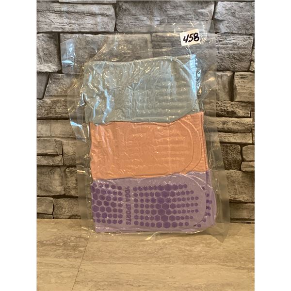 Non Slip Yoga Socks - 3 pk - Blue, Pink & Purple