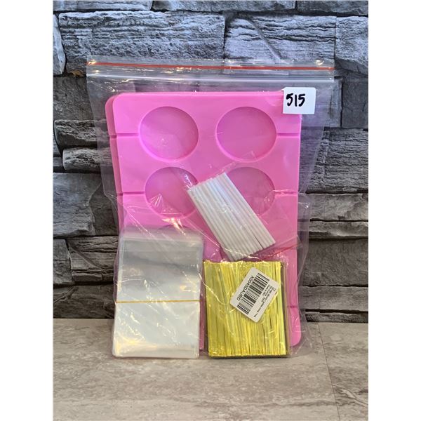 Silicone Hard Candy Mold with Sticks & Bags with Ties - Pink - 2 pk