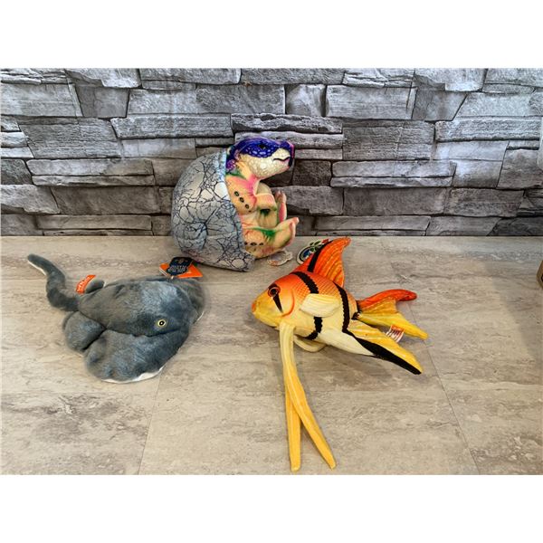Lot of 3 Wild Republic Plush Sea Animals - Fish/ Sting Ray/ Shell Crab - 9in