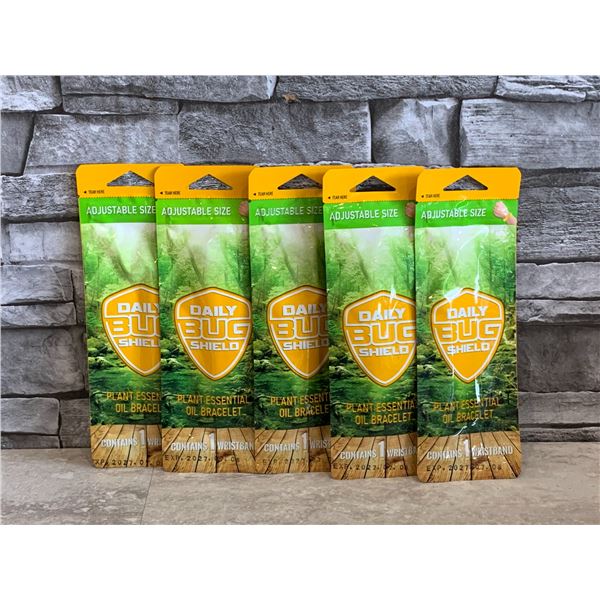 Lot of 5 Adjustable Daily Bug Shield Wristbands - Plant Essential Oil