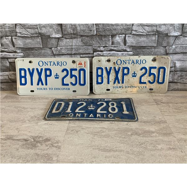 Lot of 3 Ontario License Plates
