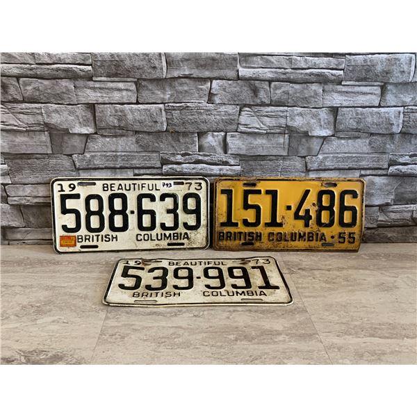 Lot of 3 Vintage British Columbia License Plates