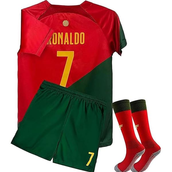 Ronaldo Soccer Jersey With Shorts And Socks Size Medium Kids Red And Green