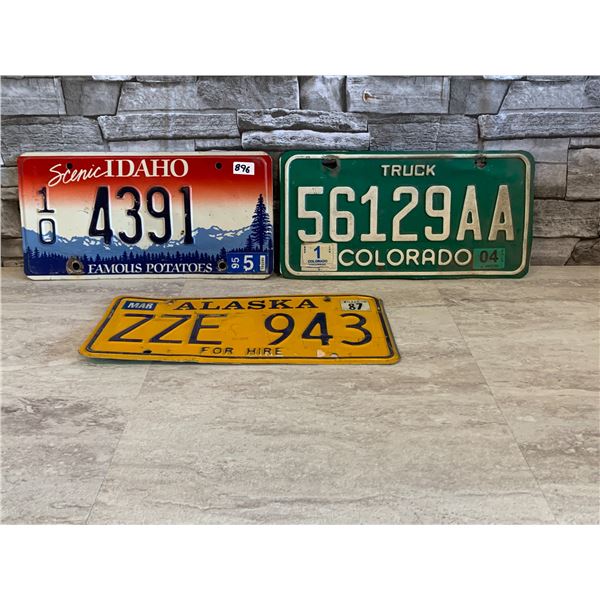 Lot of 3 License Plates Idaho/Colorado/Alaska