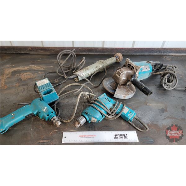 Makita Combo (4) : Angle Grinder; 3/8" Drill; 7.2 Volt Cordless Drill; Die Grinder