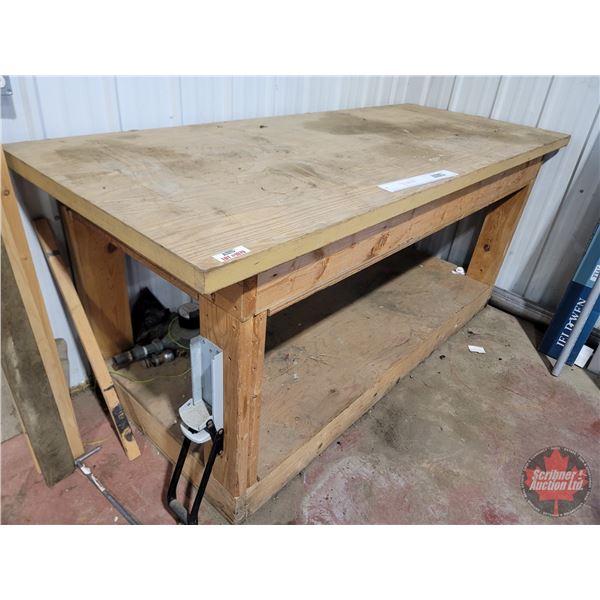 Wooden Work Bench w/ Liftable Lid and Storage c/w Contents (Bench Measures 36"H x 82"W x 34"D)
