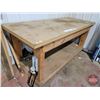 Image 1 : Wooden Work Bench w/ Liftable Lid and Storage c/w Contents (Bench Measures 36"H x 82"W x 34"D)
