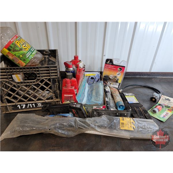Tray Lot: Variety of Shop Supplies : Includes (Lubriplate; Gloves; Zip Ties; Metal Banding; WD-40; e