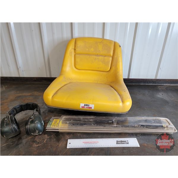 Mower Group:  John Deere Tractor Seat; Mower Blades for 54" Mower (2); Ear/Sound Protectors