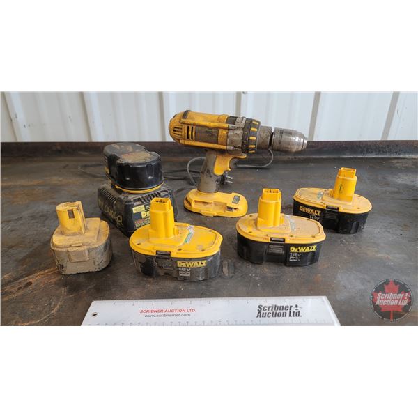 DeWalt 18V Drill (with 4 Batteries & Charger)