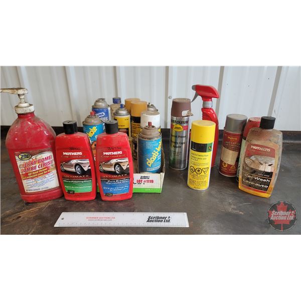 Assortment of Shop Fluids: Spray Paints; Car Wax; Hand Cleaner; etc!