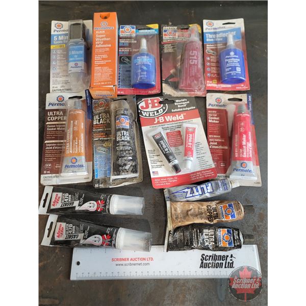 Assortment of Shop Items : Gasket Maker; Thread Locker; JB Weld; etc!
