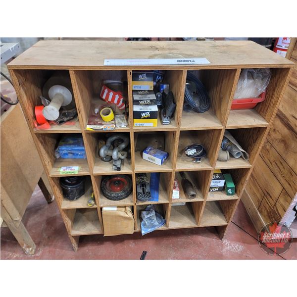 Wood Shelving Unit (20 Cubbies) with CONTENTS!