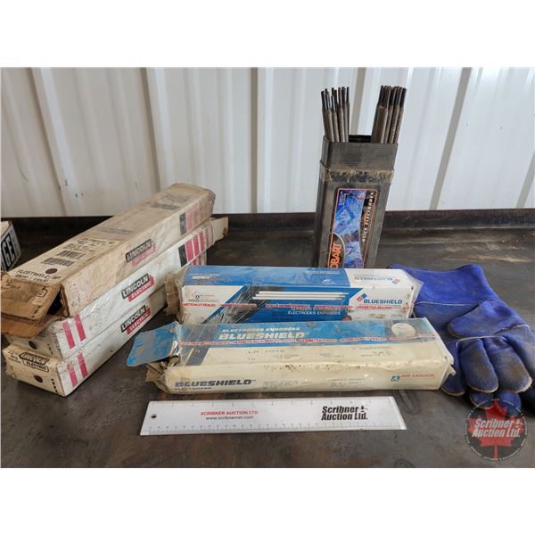 Welding Group: Variety of Welding Rods (Incl: 7018 & 6010) & Welding Gloves