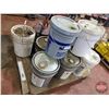 Image 1 : Pallet Lot ~ Partial Pails of Gear Oil; Transmission Lubricant with (2) Pail Pumps & Oil Measuring J