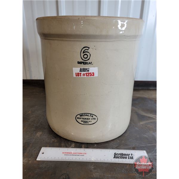 MEDALTA 6 Gallon Crock (15 H x 14 Dia) (Note: Hairline Cracks)