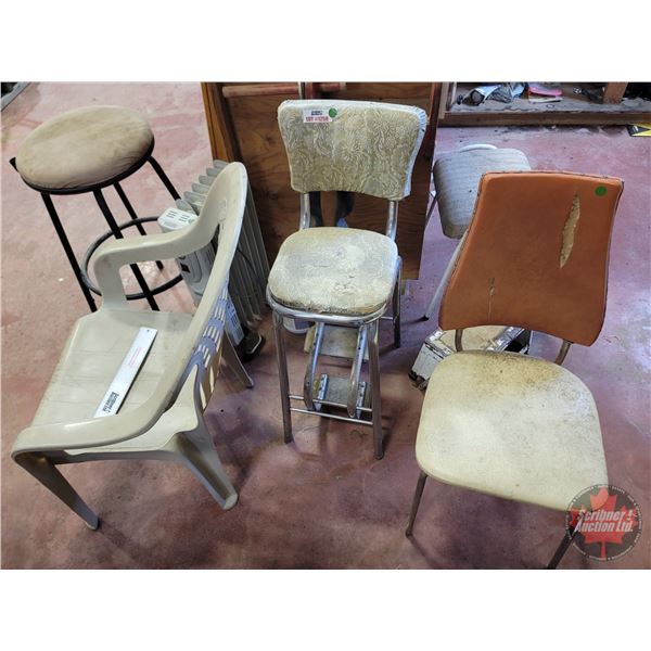 Combo/Grouping (7) : Step Stool; Chairs (3); Bar Stools; Elec Heater