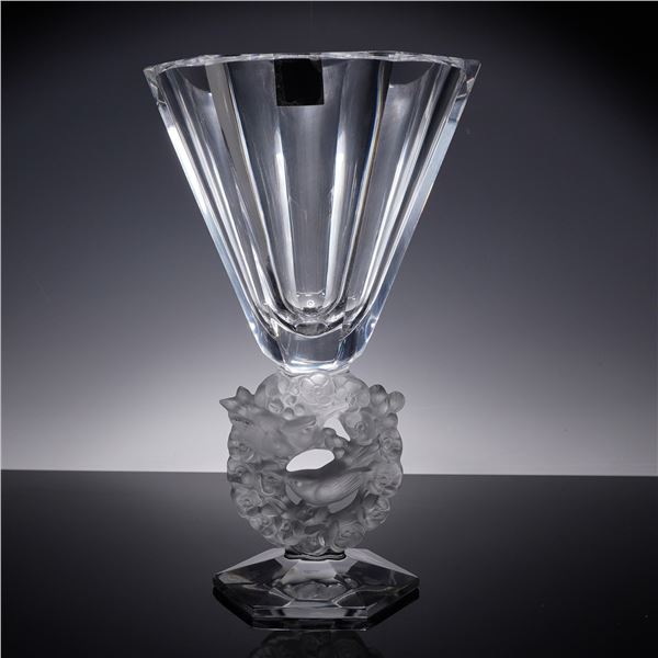 Lalique Crystal Vase, Large Mesanges Vase