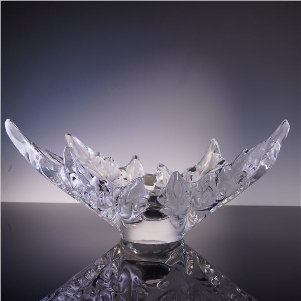 Lalique Crystal Figurine Bowl, Large Leaf Motif
