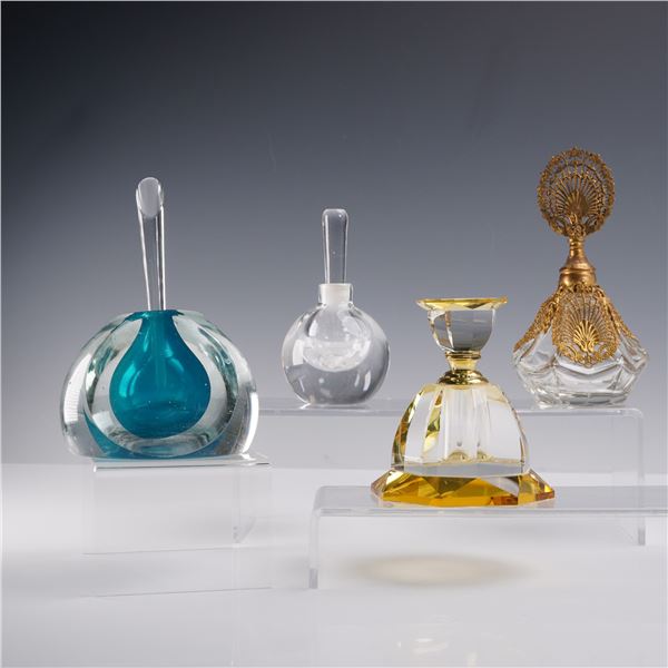 4pc Art Glass Perfume Bottles with Stoppers, Orrefors and More