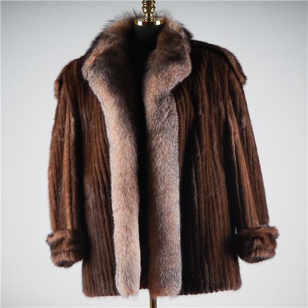 Alaskan Custom Mink Fur Coat w/ Fox Trim & Removable Zipper Sleeves