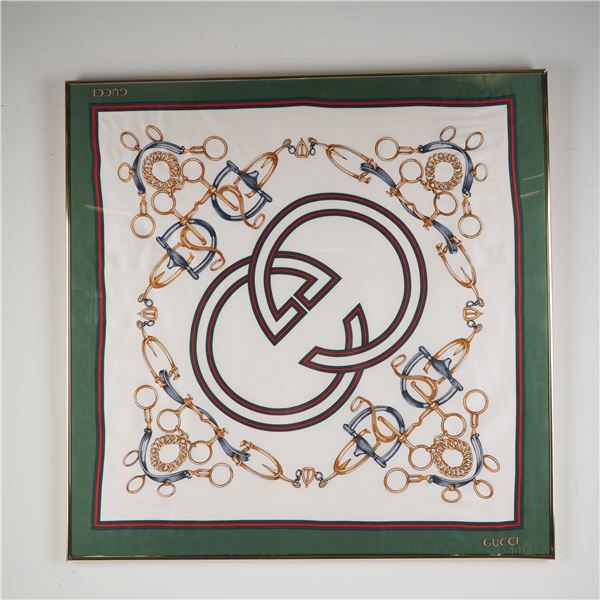 Gucci Framed Silk Scarf Interlocking G Equestrian Design