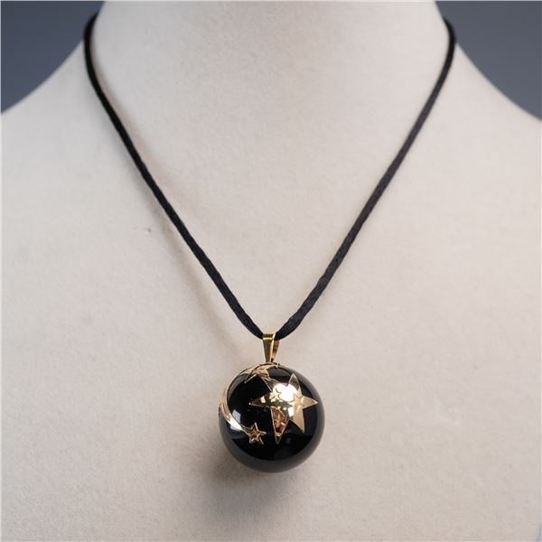 14K Gold Pendant with Raised Star Motif on Onyx Orb Necklace