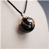 Image 2 : 14K Gold Pendant with Raised Star Motif on Onyx Orb Necklace