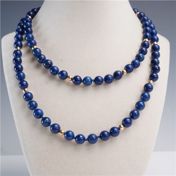 Lapis Lazuli Bead Necklace with Gold Tone Accents