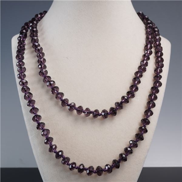 Long Faceted Purple Bead Necklace, Convertible Double-Wrap Strand