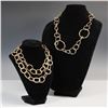 Image 1 : 2pc Gold Tone Hammered Link Chain Necklace Set