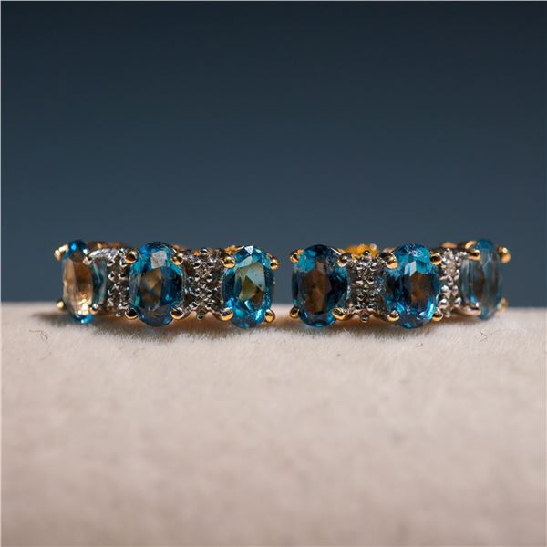 14K Gold Blue Topaz & Diamond Earrings