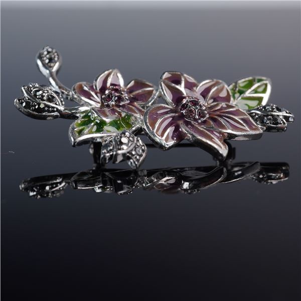 Monet Floral Enamel and Rhinestone Brooch
