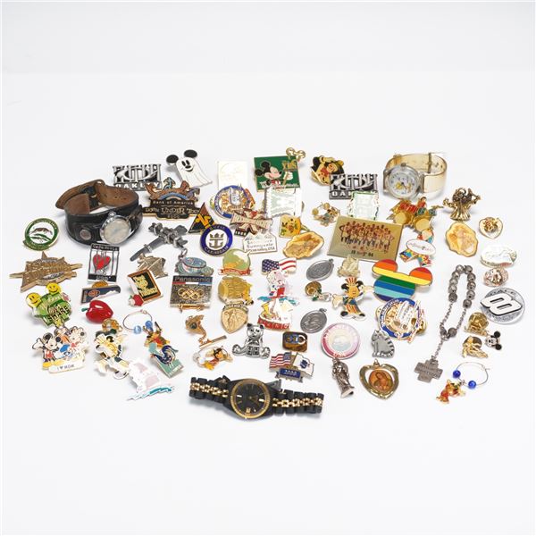 Collectors Lot of Vintage Pins & Watches - Disney, Sports & More