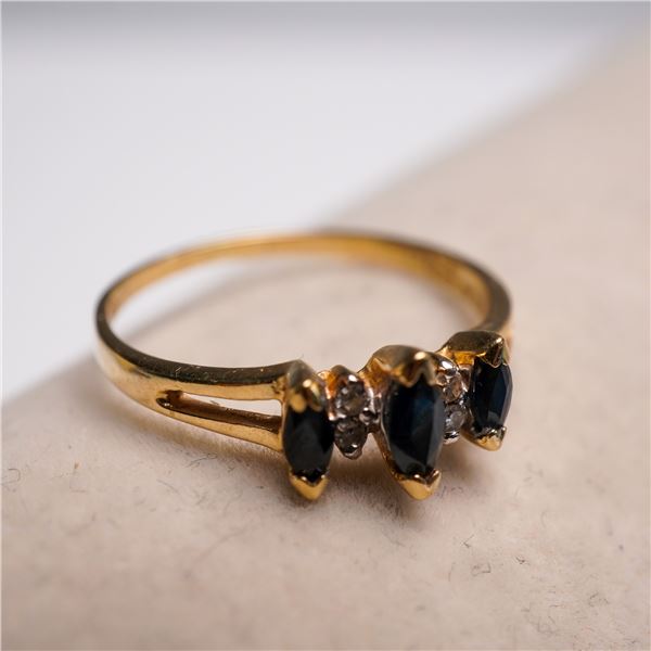 10K Gold Ring with Blue Sapphires and Diamond Accents