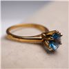 Image 1 : 10K Gold Solitaire Ring with Blue Topaz, Marked SABRINAS